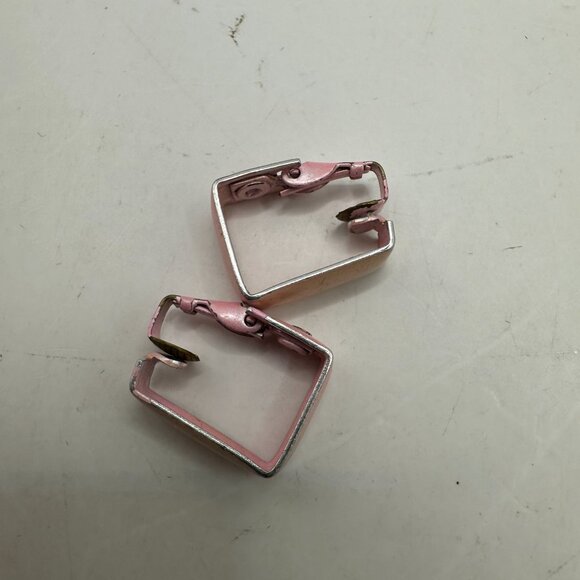 Vintage Pink Rectangular Clip-On Earrings - Picture 2 of 5